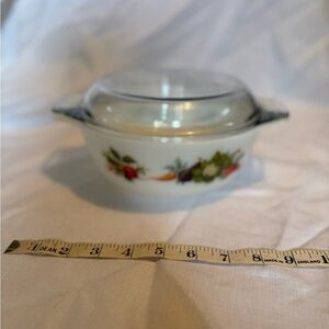 Pyrex White Casserole Dish with Fruit Design
